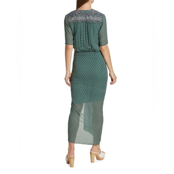 VERONICA BEARD 100% SILK MARIPOSA SEAGLASS GREEN RUCHED PAISLEY MIDI DRESS sz 20 - Picture 2 of 14